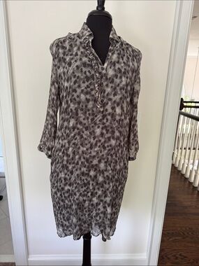 Burberry Gray and Black Leopard-Print Midi Dress
